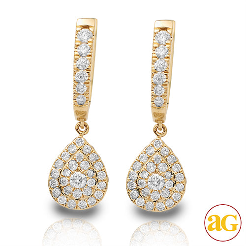 14KY 1.50CTW DIAMOND TEARDROP CLUSTER DANGLING EAR