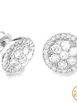 14KW 1.00CTW DIAMOND ROUND CLUSTER EARRING STUDS W