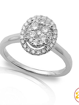 14KW 0.55CTW DIAMOND OVAL CLUSTER RING WITH HALO