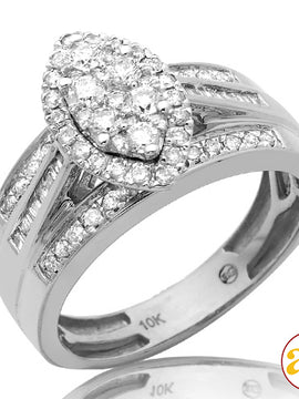 14KW 1.00CTW MARQUISE CLUSTER DIAMOND RING - 3 ROW