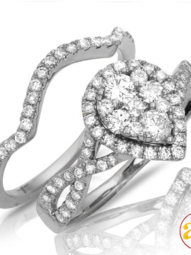 14KW 1.05CTW DIAMOND PEAR CLUSTER RING W/HALO