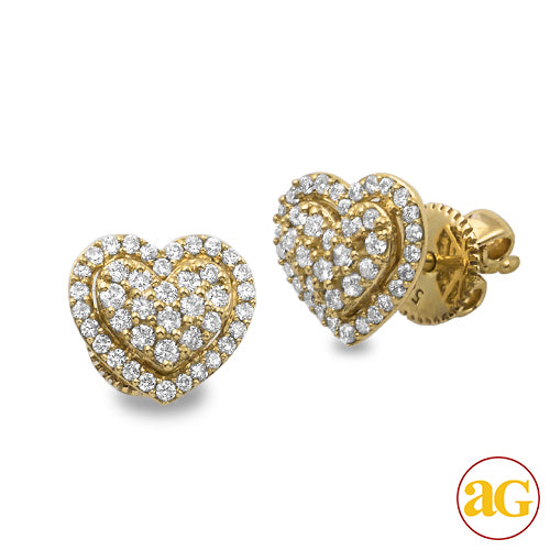 14KY 0.45CTW DIAMOND HEART DOME CLUSTER EARRINGS