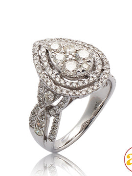 14KW 1.60CTW DIAMOND V-PRONG PEAR CLUSTER RING