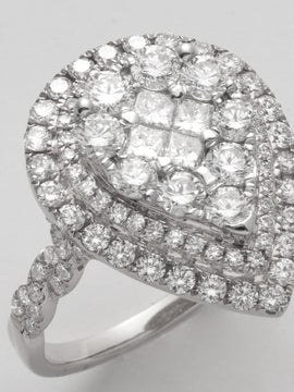 14KW 2.00CTW PC DIAMOND PEAR CLUSTER RING - DOUBLE