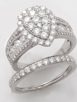 14KW 2.50CTW DIAMOND PEAR CLUSTER BRIDAL SET