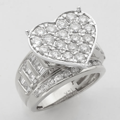 14KW 3.35CTW DIAMOND HEART CLUSTER RING