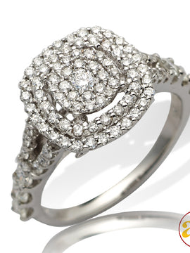 14KW 1.05CTW DIAMOND ROUND CLUSTER RING - DOUBLE S