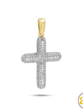 14KY 0.35CTW DIAMOND PUFFED CROSS PENDANT - SMALL