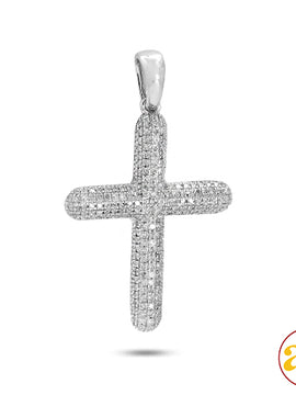 14KW 0.40CTW DIAMOND PUFFED CROSS PENDANT - MEDIUM