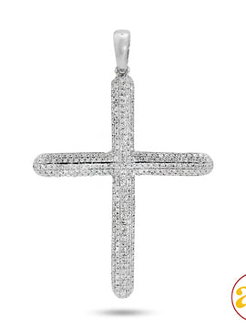 14KW 0.50CTW DIAMOND PUFFED CROSS PENDANT - LARGE