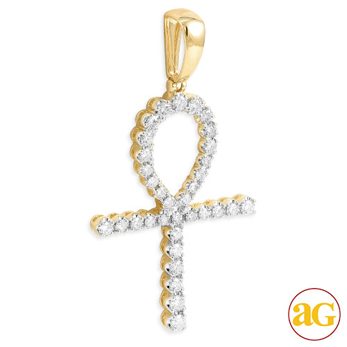 14KY 2.00CTW DIAMOND PRONG SET ANKH CROSS PENDANT