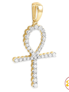 14KY 2.00CTW DIAMOND PRONG SET ANKH CROSS PENDANT