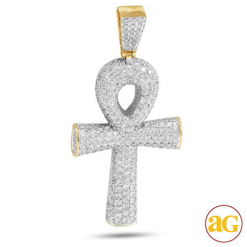 10KY 5.00CTW DIAMOND ROUNDED ANKH CROSS PENDANT