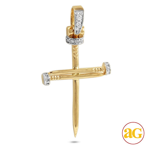 14KY 0.05CTW DIAMOND NAILS CROSS PENDANT