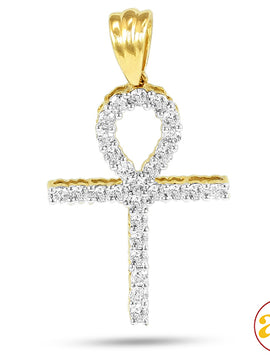 10KY 1.00CTW DIAMOND PRONG SET ANKH CROSS PENDANT