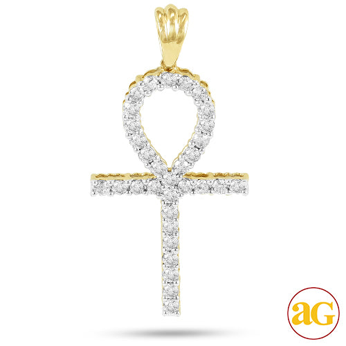 14KY 1.50CTW DIAMOND PRONG SET ANKH CROSS PENDANT