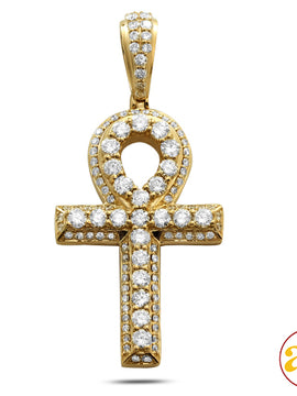 14KY 3.50CTW DIAMOND PRONG SET ANKH CROSS PENDANT