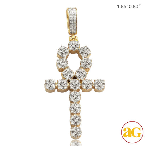 14KY 1.15CTW CLUSTER DIAMOND ANKH CROSS PENDANT