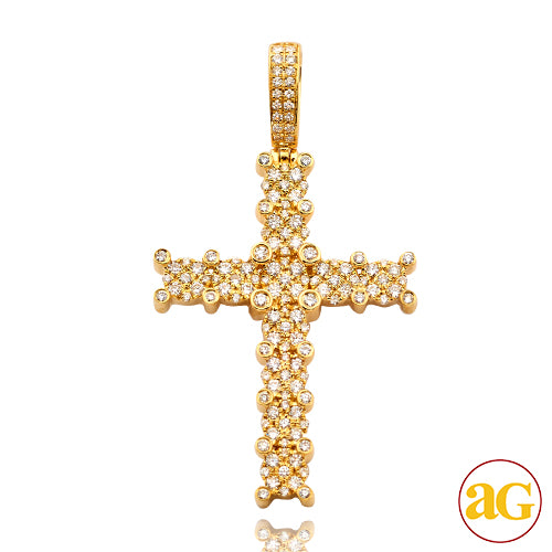 14KY 1.50CTW DIAMOND CLUSTER PRONG CROSS PENDANT