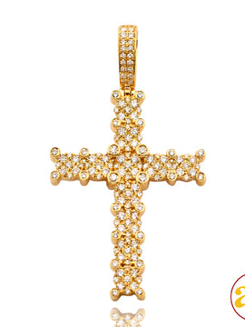 14KY 1.50CTW DIAMOND CLUSTER PRONG CROSS PENDANT