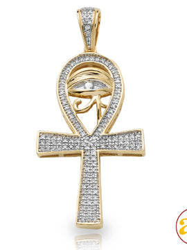 10KY 0.25CTW DIAMOND ANKH CROSS WITH EVIL EYE PEND