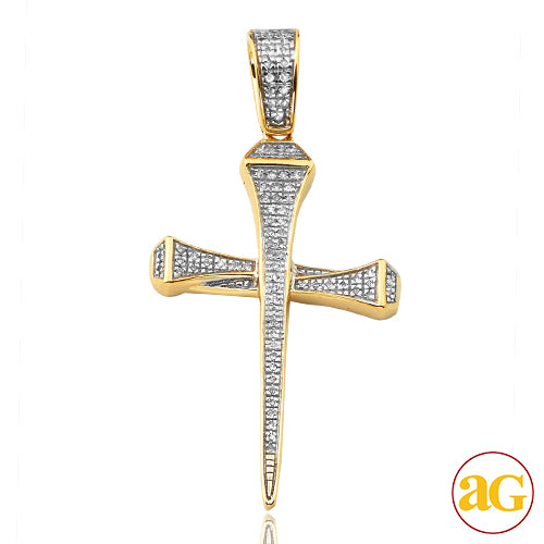 10KY 0.15CTW DIAMOND NAILS CROSS PENDANT