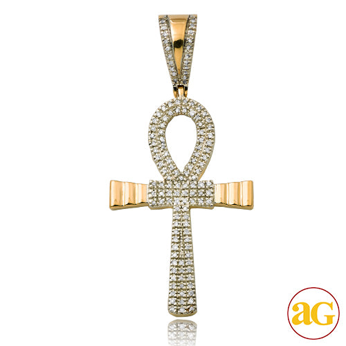 10KY 0.20CTW DIAMOND ANKH CROSS PENDANT WITH GOLD