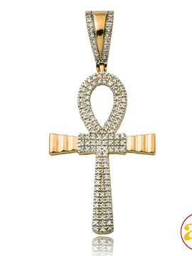 10KY 0.20CTW DIAMOND ANKH CROSS PENDANT WITH GOLD