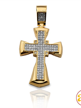 14KY 2.50CTW INVISIBLE PRINCESS DIAMOND CROSS PEND