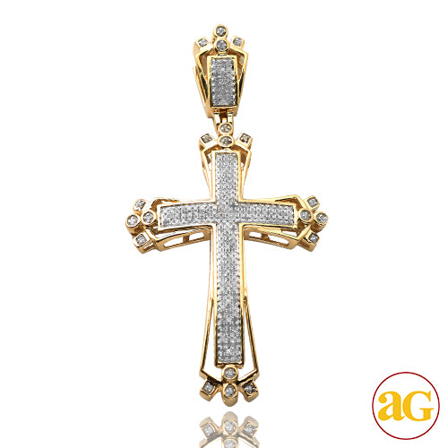 10KY 0.50CTW DIAMOND MICROPAVE CROSS WITH FANCY BO