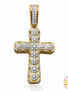 14KY 2.65CTW DIAMOND CROSS PENDANT - ROUND CLUSTER