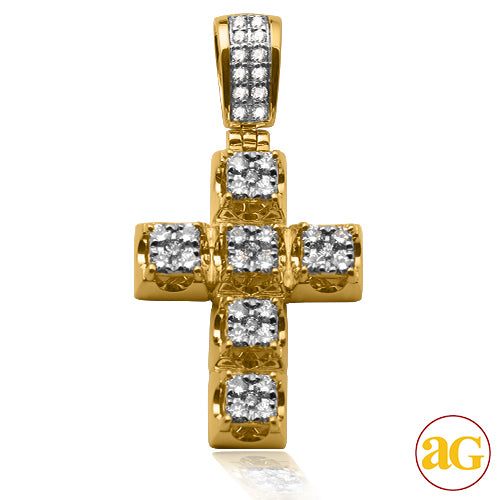 14KY 1.25CTW DIAMOND SQUARE CLUSTER CROSS PENDANT