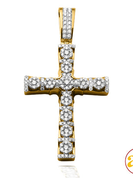 14KY 2.75CTW DIAMOND ROUND CLUSTER CROSS PENDANT -