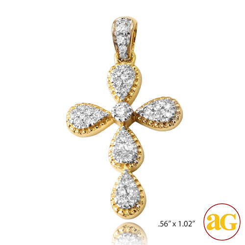 14KY 0.30CTW DIAMOND PEAR CLUSTER CROSS PENDANT