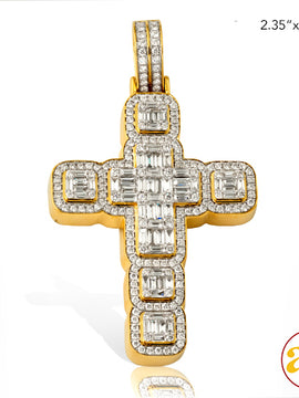 14KY 3.60CTW BAGUETTE DIAMOND CROSS PENDANT