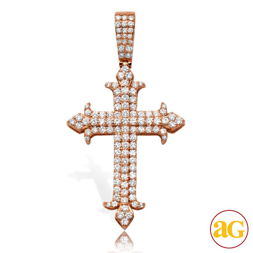 14KR 2.35CTW DIAMOND FLEUR DE LIS 3-ROW CROSS