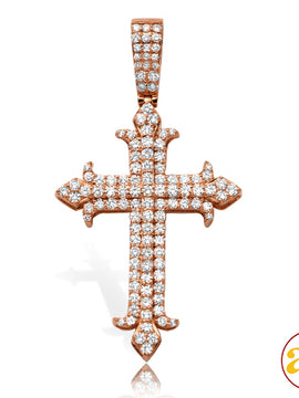 14KR 2.35CTW DIAMOND FLEUR DE LIS 3-ROW CROSS