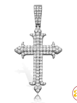 14KW 2.35CTW DIAMOND  FLEUR DE LIS 3-ROW CROSS