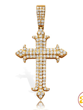 14KY 2.35CTW DIAMOND  FLEUR DE LIS 3-ROW CROSS