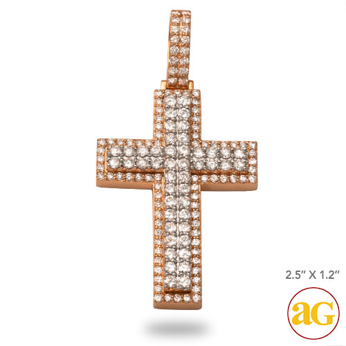 14KR+W 5.00CTW DIAMOND TWO-TONE 3-D CROSS PENDANT