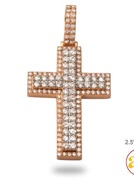 14KR+W 5.00CTW DIAMOND TWO-TONE 3-D CROSS PENDANT