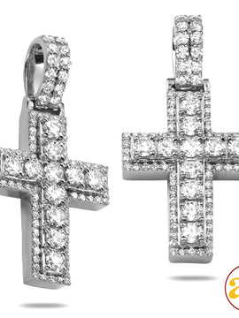 14KW 1.60CTW DIAMOND 11-STONE CROSS PENDANT - SQUA