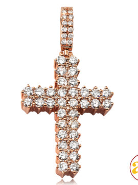 14KR 2.50CTW DIAMOND 2-ROW 3 PRONG CROSS PENDANT