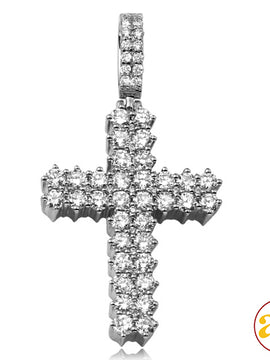 14KW 2.50CTW DIAMOND 2-ROW 3 PRONG CROSS PENDANT