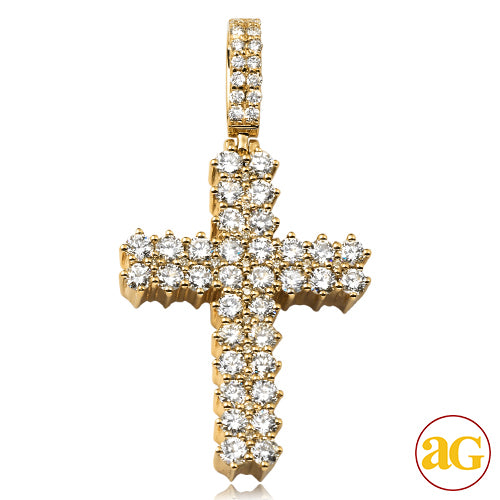 14KY 2.50CTW DIAMOND 2-ROW 3 PRONG CROSS PENDANT