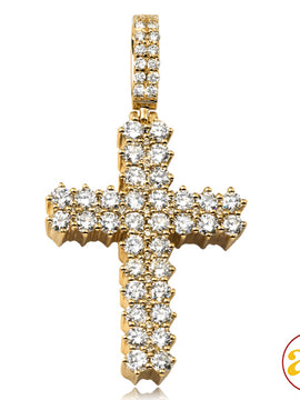 14KY 2.50CTW DIAMOND 2-ROW 3 PRONG CROSS PENDANT