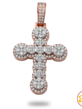 14KR+W 2.30CTW DIAMOND ROUND CLUSTER FLARED CROSS