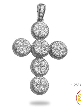 14KW 1.20CTW DIAMOND ROUND CLUSTER CROSS WITH