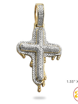 10KY 0.50CTW DRIPPING DIAMOND BUBBLE CROSS PENDANT