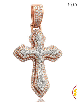 14KR+W 2.10CTW DIAMOND TWO TONE 3-D POINTED CROSS